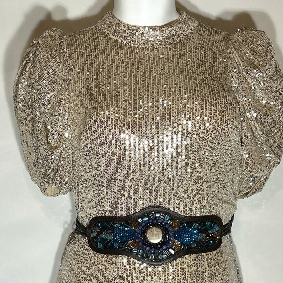 H&M SZ S Silver sequin midi dress formal party old glamour sexy vintage inspired - Picture 13 of 13